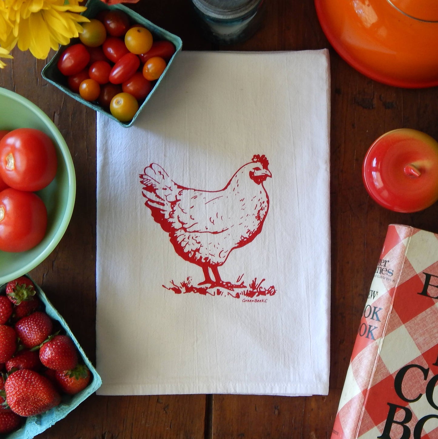Chicken Dish Towel | Tea Towels | Flour Sac Kitchen Towels: Red