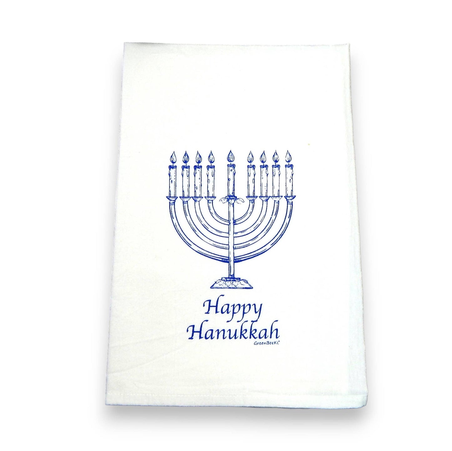 Happy Hanukkah Menorah Flour Sack Tea Towel