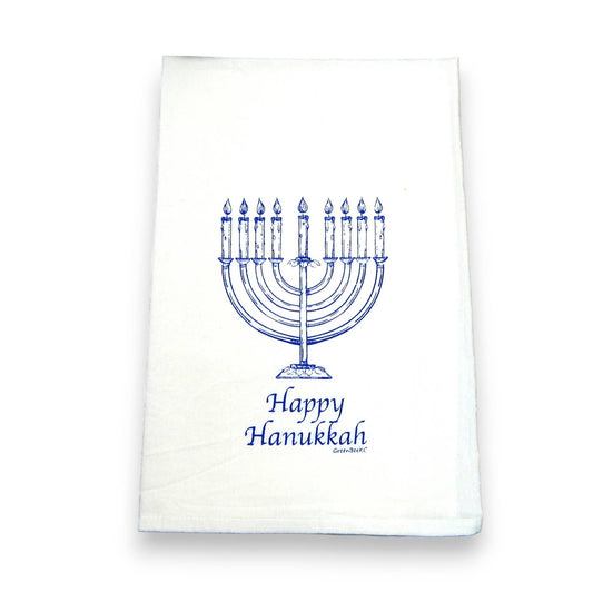 Happy Hanukkah Menorah Flour Sack Tea Towel