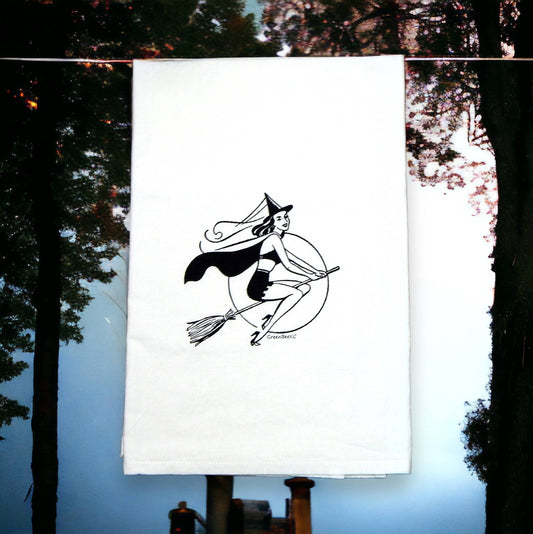 Witch Halloween Kitchen Tea Towel: Black