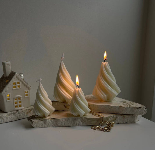 Christmas Tree Candles: Cream / Unscented / Swirl Christmas tree