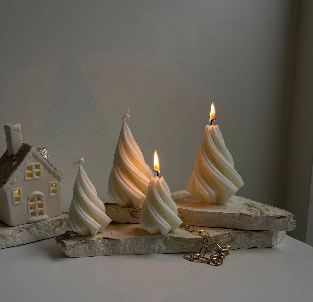 Christmas Tree Candles: Green / Unscented / Leaf Christmas tree