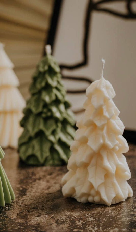 Christmas Tree Candles: Green / Unscented / Leaf Christmas tree