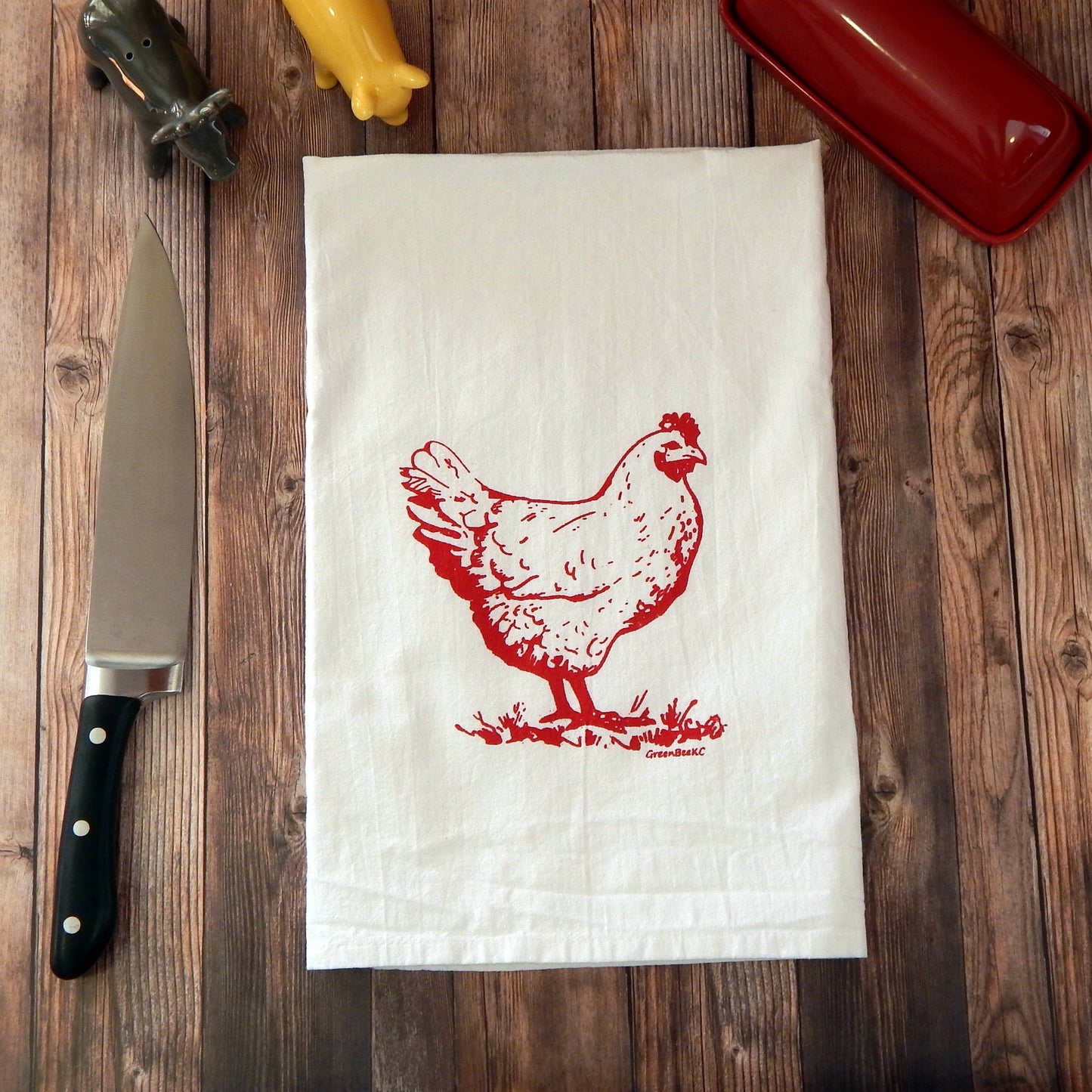 Chicken Dish Towel | Tea Towels | Flour Sac Kitchen Towels: Red