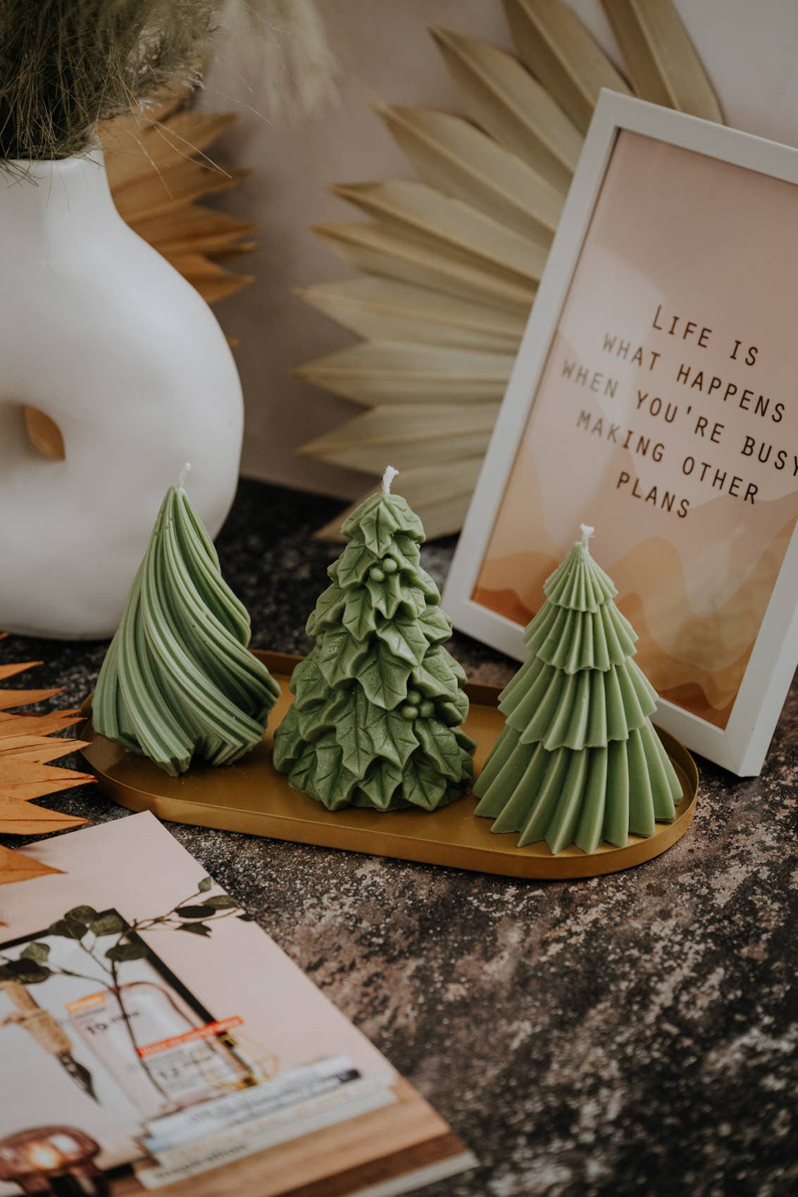 Christmas Tree Candles: Cream / Unscented / Swirl Christmas tree