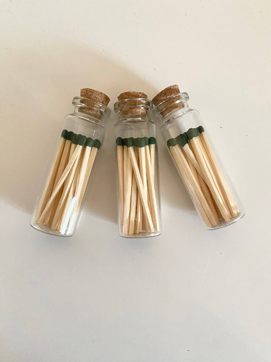 Dark Green Color Tip Matches Glass Corked Vial-25 CT-Striker